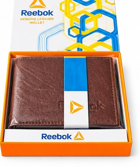 Reebok Style Premium Brown Textured Men’s Bi-Fold Wallet with Gift Box
