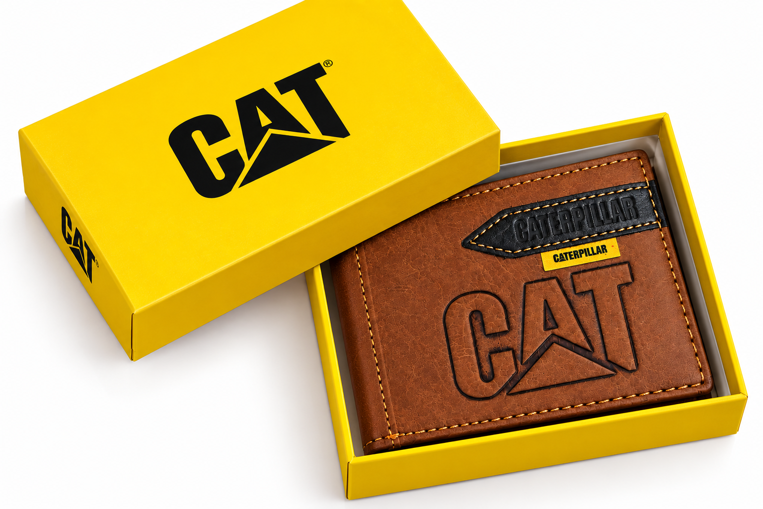Premium Brown Textured Men’s Bi-Fold Wallet with CAT Style Design & Gift Box