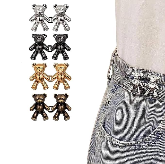 TEDDY BEAR PATTERN JEAN BUTTON BUCKLE CLIP (BLACK,SILVER,GOLD)
