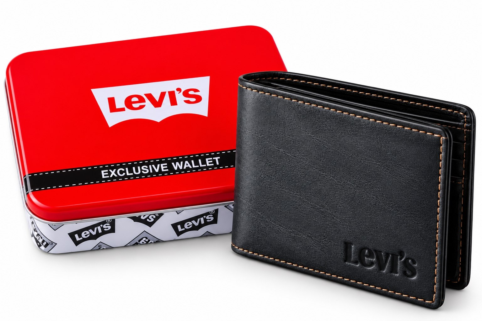 Premium Black Textured Men’s Bi-Fold Wallet with Metal Gift Tin