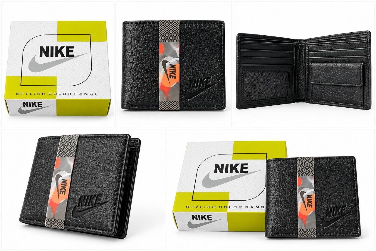 Premium Sporty Textured Black Men’s Bi-Fold Wallet with Stylish Strap