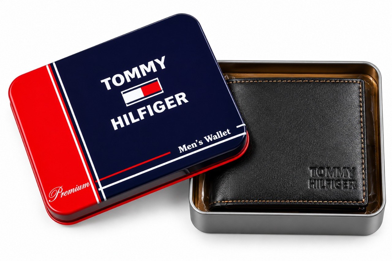 Premium Black Men’s Bi-Fold Wallet with Metal Gift Tin